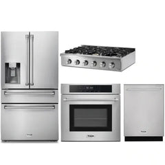 Thor Kitchen 4-Piece Pro Appliance Package - 36" Rangetop, Wall Oven, Refrigerator with Water Dispenser, & Dishwasher in Stainless Steel - The Home Selection