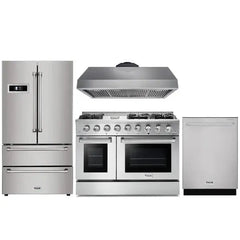 Thor Kitchen 4-Piece Pro Appliance Package - 48" Gas Range, French Door Refrigerator, and Dishwasher in Stainless Steel - The Home Selection