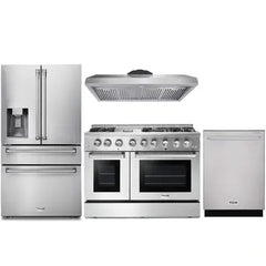 Thor Kitchen 4-Piece Pro Appliance Package - 48-Inch Dual Fuel Range, Refrigerator with Water Dispenser, & Dishwasher in Stainless Steel - The Home Selection
