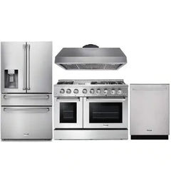 Thor Kitchen 4-Piece Pro Appliance Package - 48-Inch Dual Fuel Range, Refrigerator with Water Dispenser, & Dishwasher in Stainless Steel - The Home Selection