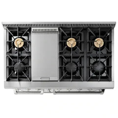 Thor Kitchen 4-Piece Pro Appliance Package - 48-Inch Gas Range, Refrigerator with Water Dispenser, Dishwasher, & Microwave Drawer in Stainless Steel - The Home Selection