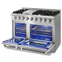 Thor Kitchen 4-Piece Pro Appliance Package - 48-Inch Gas Range, Refrigerator with Water Dispenser, Dishwasher, & Microwave Drawer in Stainless Steel - The Home Selection