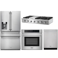 Thor Kitchen 4-Piece Pro Appliance Package - 48" Rangetop, Wall Oven, Dishwasher & Refrigerator with Water Dispenser in Stainless Steel - The Home Selection