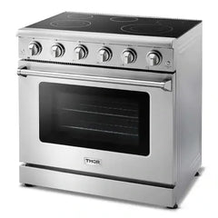 Thor Kitchen 5-Piece Appliance Package - 36-Inch Electric Range, Refrigerator with Water Dispenser, Dishwasher, Microwave Drawer, & Wine Cooler in Stainless Steel - The Home Selection