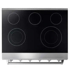 Thor Kitchen 5-Piece Appliance Package - 36-Inch Electric Range, Refrigerator with Water Dispenser, Dishwasher, Microwave Drawer, & Wine Cooler in Stainless Steel - The Home Selection