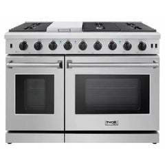 Thor Kitchen 5-Piece Appliance Package - 48-Inch Gas Range, Refrigerator with Water Dispenser, Dishwasher, & Wine Cooler in Stainless Steel - The Home Selection