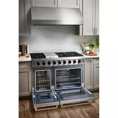 Thor Kitchen 5-Piece Appliance Package - 48-Inch Gas Range, Refrigerator with Water Dispenser, Dishwasher, & Wine Cooler in Stainless Steel - The Home Selection