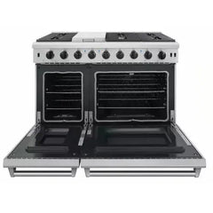 Thor Kitchen 5-Piece Appliance Package - 48-Inch Gas Range, Refrigerator with Water Dispenser, Pro Wall Mount Hood, Dishwasher, & Microwave Drawer in Stainless Steel - The Home Selection