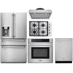 Thor Kitchen 5-Piece Pro Appliance Package - 30" Cooktop, Wall Oven, Under Cabinet Hood, Dishwasher & Refrigerator with Water Dispenser in Stainless Steel - The Home Selection