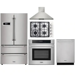 Thor Kitchen 5-Piece Pro Appliance Package - 30" Cooktop, Wall Oven, Wall Mount Hood, Dishwasher & Refrigerator in Stainless Steel - The Home Selection
