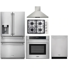 Thor Kitchen 5-Piece Pro Appliance Package - 30" Cooktop, Wall Oven, Wall Mount Hood, Dishwasher & Refrigerator with Water Dispenser in Stainless Steel - The Home Selection