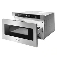 Thor Kitchen 5-Piece Pro Appliance Package - 30-Inch Gas Range, Refrigerator with Water Dispenser, Wall Mount Hood, Dishwasher, & Microwave Drawer in Stainless Steel - The Home Selection