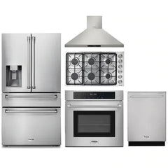 Thor Kitchen 5-Piece Pro Appliance Package - 36" Cooktop, Wall Oven, Wall Mount Hood, Dishwasher & Refrigerator with Water Dispenser in Stainless Steel - The Home Selection