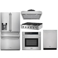 Thor Kitchen 5-Piece Pro Appliance Package - 36" Rangetop, Wall Oven, Under Cabinet Hood, Dishwasher & Refrigerator with Water Dispenser in Stainless Steel - The Home Selection