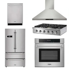 Thor Kitchen 5-Piece Pro Appliance Package - 36" Rangetop, Wall Oven, Wall Mount Hood, Dishwasher & Refrigerator in Stainless Steel - The Home Selection
