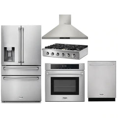 Thor Kitchen 5-Piece Pro Appliance Package - 36" Rangetop, Wall Oven, Wall Mount Hood, Dishwasher & Refrigerator with Water Dispenser in Stainless Steel - The Home Selection