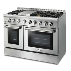 Thor Kitchen 5-Piece Pro Appliance Package - 48-Inch Dual Fuel Range, Refrigerator with Water Dispenser, Dishwasher, Pro Wall Mount Hood, & Microwave Drawer in Stainless Steel - The Home Selection