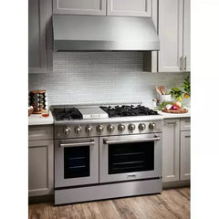 Thor Kitchen 5-Piece Pro Appliance Package - 48-Inch Dual Fuel Range, Refrigerator with Water Dispenser, Dishwasher, Under Cabinet Hood, & Microwave Drawer in Stainless Steel - The Home Selection