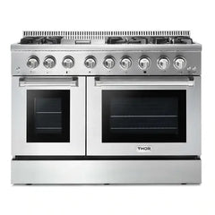 Thor Kitchen 5-Piece Pro Appliance Package - 48-Inch Dual Fuel Range, Refrigerator with Water Dispenser, Dishwasher, Under Cabinet Hood, & Microwave Drawer in Stainless Steel - The Home Selection