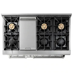 Thor Kitchen 5-Piece Pro Appliance Package - 48-Inch Gas Range, Refrigerator with Water Dispenser, Dishwasher, Pro Wall Mount Hood, & Microwave Drawer in Stainless Steel - The Home Selection