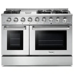 Thor Kitchen 5-Piece Pro Appliance Package - 48-Inch Gas Range, Refrigerator with Water Dispenser, Dishwasher, Under Cabinet Hood, & Microwave Drawer in Stainless Steel - The Home Selection