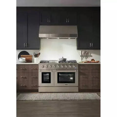 Thor Kitchen 5-Piece Pro Appliance Package - 48-Inch Gas Range, Refrigerator with Water Dispenser, Dishwasher, & Wine Cooler in Stainless Steel - The Home Selection