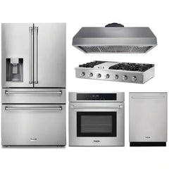 Thor Kitchen 5-Piece Pro Appliance Package - 48" Rangetop, Wall Oven, Premium Hood, Dishwasher & Refrigerator with Water Dispenser in Stainless Steel - The Home Selection
