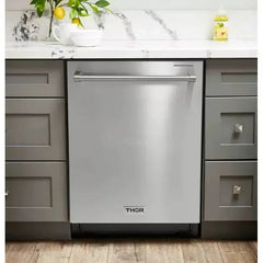 Thor Kitchen 6-Piece Appliance Package - 48-Inch Gas Range, Refrigerator with Water Dispenser, Under-cabinet Hood, Dishwasher, Microwave Drawer, & Wine Cooler in Stainless Steel - The Home Selection