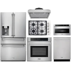 Thor Kitchen 6-Piece Pro Appliance Package - 30" Cooktop, Wall Oven, Under Cabinet Hood, Refrigerator with Water Dispenser, Dishwasher, & Microwave Drawer in Stainless Steel - The Home Selection