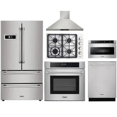 Thor Kitchen 6-Piece Pro Appliance Package - 30" Cooktop, Wall Oven, Wall Mount Hood, Refrigerator, Dishwasher, & Microwave Drawer in Stainless Steel - The Home Selection