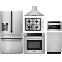 Thor Kitchen 6-Piece Pro Appliance Package - 30" Cooktop, Wall Oven, Wall Mount Hood, Refrigerator with Water Dispenser, Dishwasher, & Microwave Drawer in Stainless Steel - The Home Selection