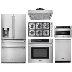 Thor Kitchen 6-Piece Pro Appliance Package - 36" Cooktop, Wall Oven, Under Cabinet Hood, Refrigerator with Water Dispenser, Dishwasher & Microwave Drawer in Stainless Steel - The Home Selection
