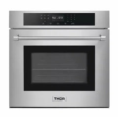 Thor Kitchen 6-Piece Pro Appliance Package - 36" Cooktop, Wall Oven, Wall Mount Hood, Refrigerator with Water Dispenser, Dishwasher & Microwave Drawer in Stainless Steel - The Home Selection