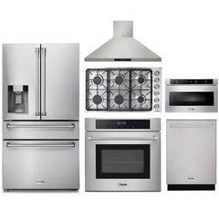Thor Kitchen 6-Piece Pro Appliance Package - 36" Cooktop, Wall Oven, Wall Mount Hood, Refrigerator with Water Dispenser, Dishwasher & Microwave Drawer in Stainless Steel - The Home Selection