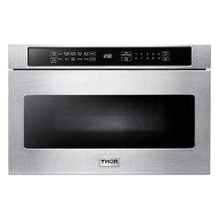 Thor Kitchen 6-Piece Pro Appliance Package - 36" Gas Range, French Door Refrigerator, Wall Mount Hood, Dishwasher, Microwave Drawer, & Wine Cooler in Stainless Steel - The Home Selection