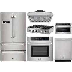 Thor Kitchen 6-Piece Pro Appliance Package - 36" Rangetop, Wall Oven, Under Cabinet Hood, Refrigerator, Dishwasher, & Microwave in Stainless Steel - The Home Selection