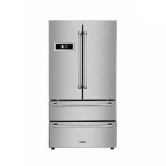 Thor Kitchen 6-Piece Pro Appliance Package - 36" Rangetop, Wall Oven, Wall Mount Hood, Refrigerator, Dishwasher, & Microwave in Stainless Steel - The Home Selection