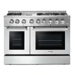 Thor Kitchen 6-Piece Pro Appliance Package - 48-Inch Dual Fuel Range, Refrigerator with Water Dispenser, Dishwasher, Pro Wall Mount Hood, Microwave Drawer, & Wine Cooler in Stainless Steel - The Home Selection