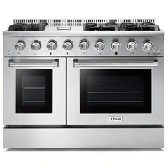 Thor Kitchen 6-Piece Pro Appliance Package - 48-Inch Gas Range, Refrigerator with Water Dispenser, Dishwasher, Under Cabinet Hood, Microwave Drawer, & Wine Cooler in Stainless Steel - The Home Selection