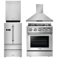 Thor Kitchen Appliance Package - 30 in. Gas Burner/Electric Oven Range, Range Hood, Refrigerator, Dishwasher - The Home Selection