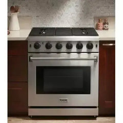 Thor Kitchen Appliance Package - 30 in. Natural Gas Range, Range Hood, Microwave Drawer, Refrigerator, Dishwasher - The Home Selection
