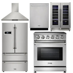 Thor Kitchen Appliance Package - 30 inch Electric Range, Range Hood, Counter-Depth Refrigerator, Dishwasher, Wine Cooler - The Home Selection