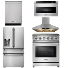 Thor Kitchen Appliance Package - 30 inch Electric Range, Range Hood, Microwave Drawer, Counter-Depth Refrigerator with Water and Ice Dispenser, Dishwasher - The Home Selection