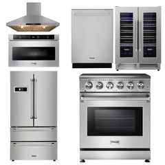 Thor Kitchen Appliance Package - 30 inch Electric Range, Range Hood, Microwave Drawer, Refrigerator, Dishwasher, Wine Cooler - The Home Selection