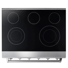 Thor Kitchen Appliance Package - 36 in. Electric Range, Range Hood, Microwave Drawer, Refrigerator with Water and Ice Dispenser, Dishwasher - The Home Selection