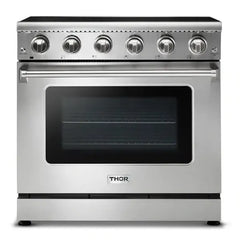 Thor Kitchen Appliance Package - 36 in. Electric Range, Range Hood, Microwave Drawer, Refrigerator with Water and Ice Dispenser, Dishwasher - The Home Selection