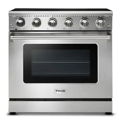 Thor Kitchen Appliance Package - 36 in. Electric Range, Range Hood, Refrigerator, Dishwasher, Wine Cooler - The Home Selection