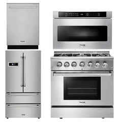 Thor Kitchen Appliance Package - 36 in. Gas Burner/Electric Oven Range, Microwave Drawer, Refrigerator, Dishwasher - The Home Selection