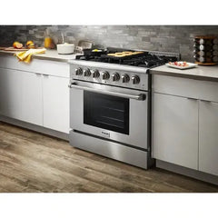 Thor Kitchen Appliance Package - 36 In. Propane Gas Burner/Electric Oven Range, Dishwasher, Refrigerator with Water and Ice Dispenser - The Home Selection