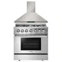 Thor Kitchen Appliance Package - 36 in. Propane Gas Burner/Electric Oven Range, Range Hood - The Home Selection